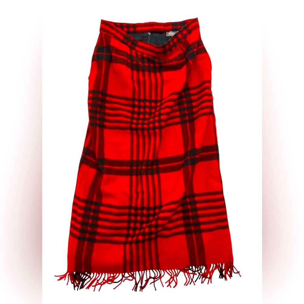 70s WOOLRICH Sz 8 Wool Blanket Fringe Maxi Skirt Made in USA
